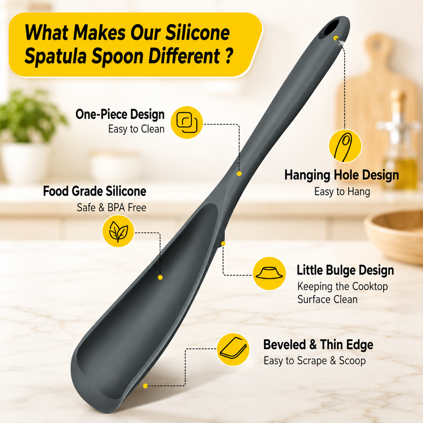 Multifunction Cooking Spoon Spatula for Non Stick Cookware BPA Free One Piece Design