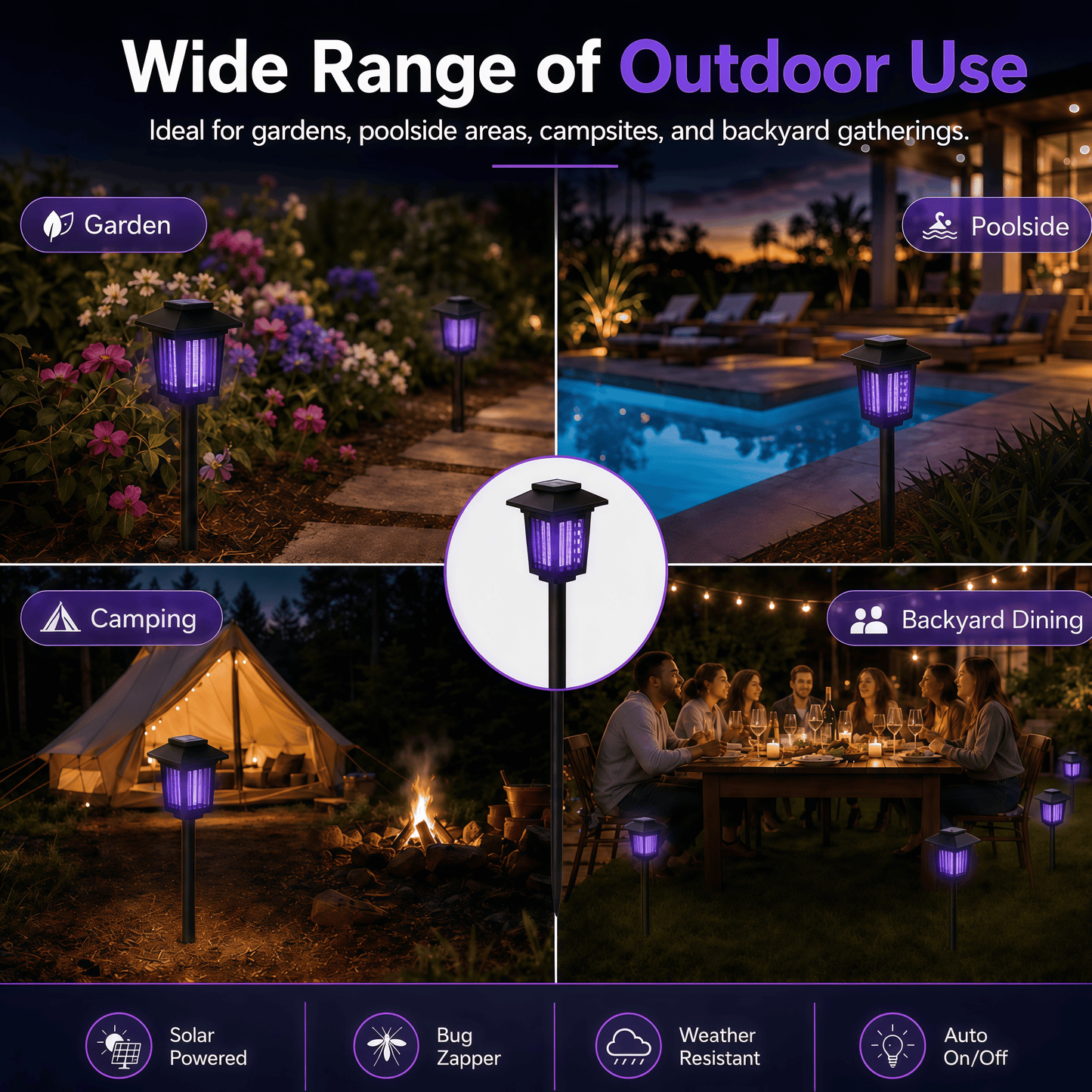 Solar Powered Mosquito Zapper Garden Light with UV Insect Killer