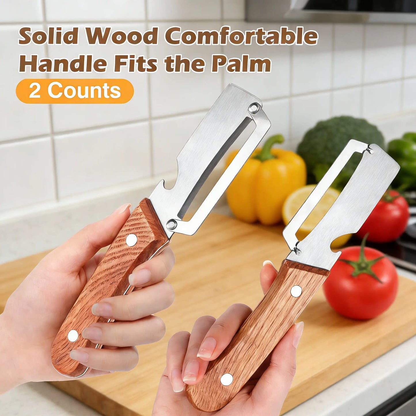 Wooden Handle Stainless Steel Peeler with Bottle Opener Durable Kitchen Tool