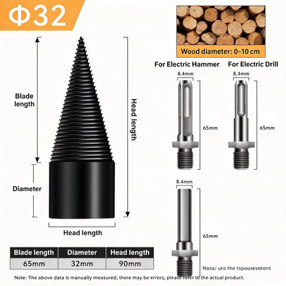 Firewood Log Splitter Drill Bit – Heavy-Duty Carbon Steel Wood Splitting Cone