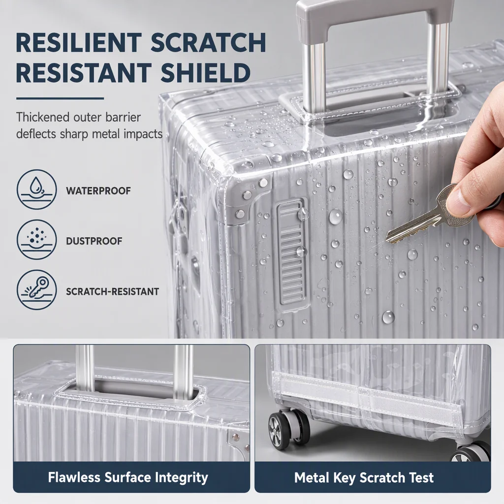 🧳 Clear Waterproof Luggage Cover, Transparent Anti-Scratch Dustproof Suitcase Protector