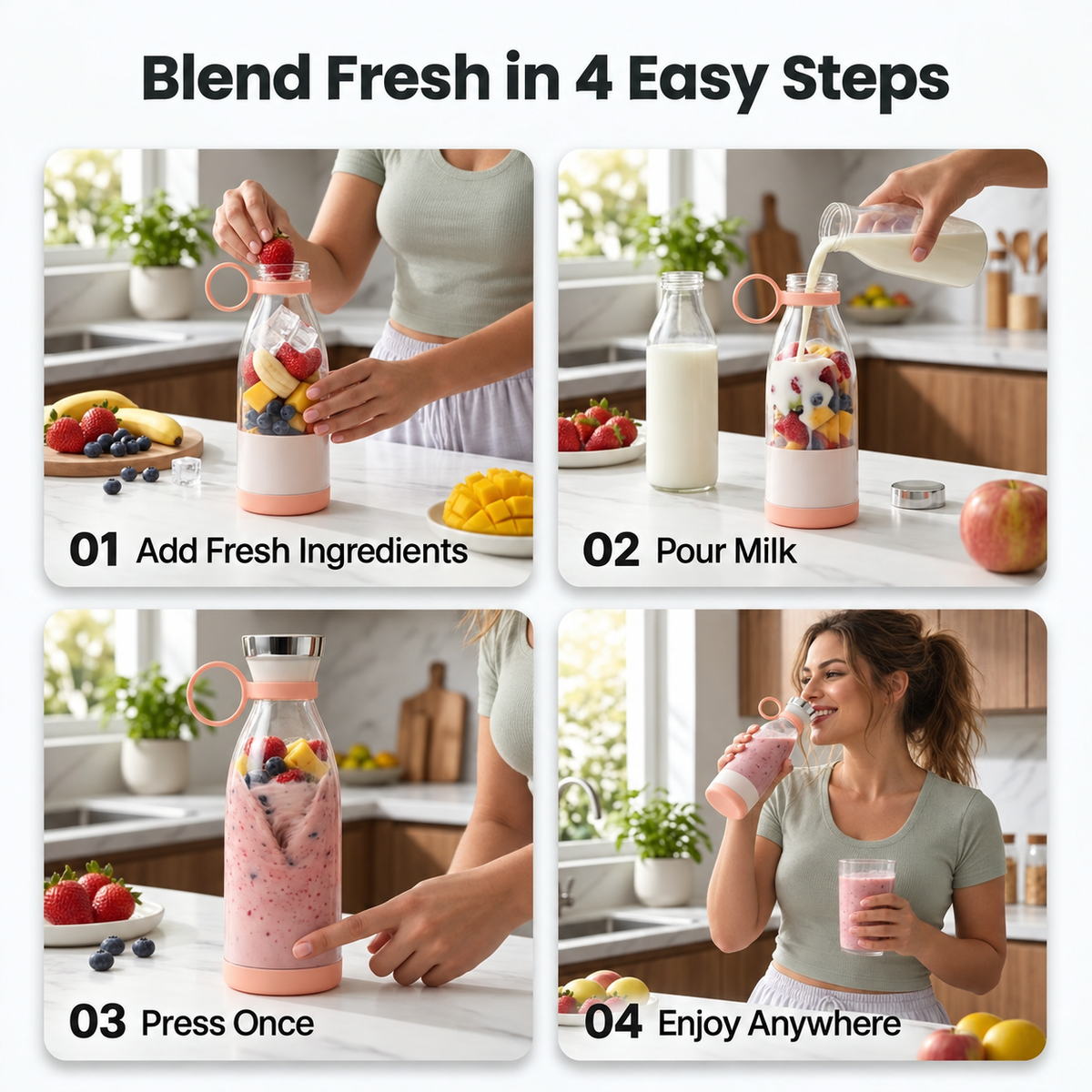 🥤 Portable Blend & Go Smoothie Bottle – One-Touch Shakes Anywhere