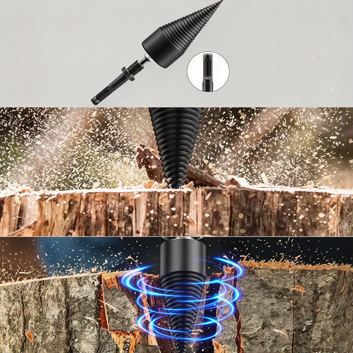 Firewood Log Splitter Drill Bit – Heavy-Duty Carbon Steel Wood Splitting Cone