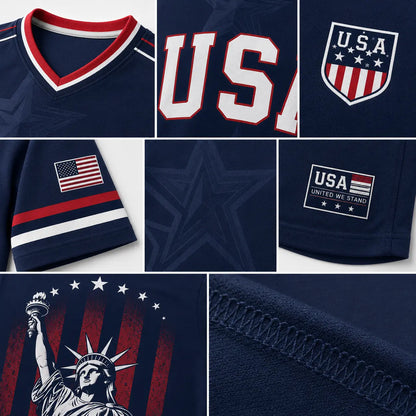 USA Liberty V-Neck Jersey – Patriotic Stars & Stripes Sports Tee Plus Size Friendly