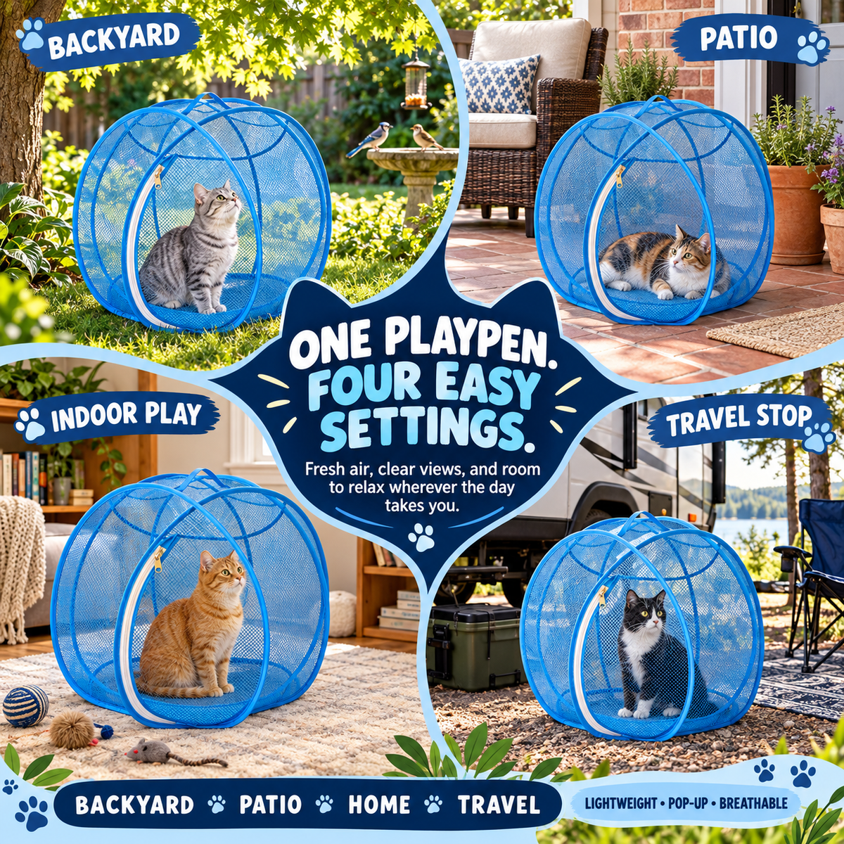 🐱 Pop Up Cat Playpen | 28-Inch Breathable Mesh Enclosure for Indoor & Outdoor Use 🌿