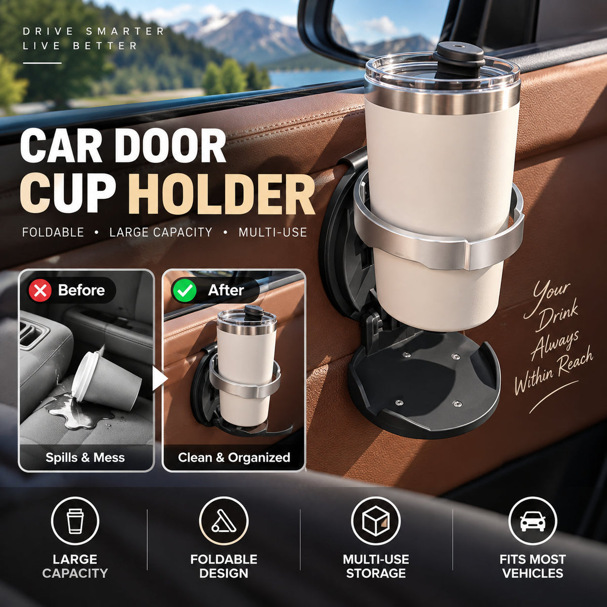 Black Friday Deal Universal Foldable Car Cup Holder Adjustable Auto Drink Moun