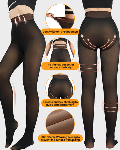 Semi-Transparent Single Seam Fleece Lined Tights