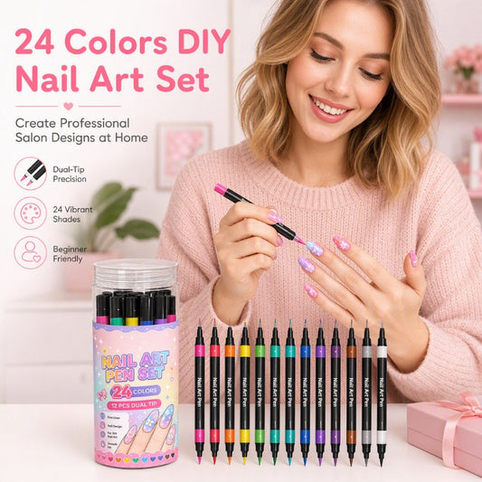 LAST DAY SALE 💕🎁 24 Colors Dual Ended Nail Art Pens Set – Creative, Salon‑Quality, Easy DIY ✨