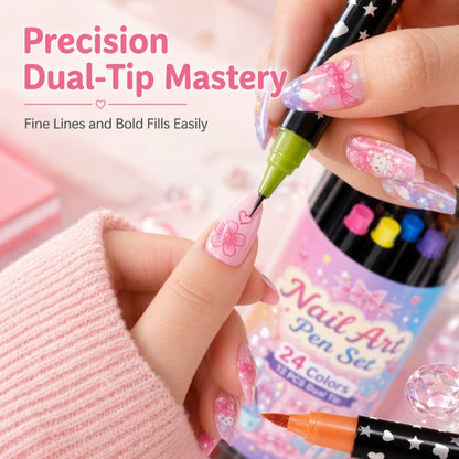 LAST DAY SALE 💕🎁 24 Colors Dual Ended Nail Art Pens Set – Creative, Salon‑Quality, Easy DIY ✨