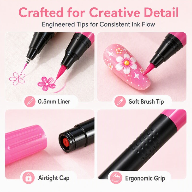LAST DAY SALE 💕🎁 24 Colors Dual Ended Nail Art Pens Set – Creative, Salon‑Quality, Easy DIY ✨