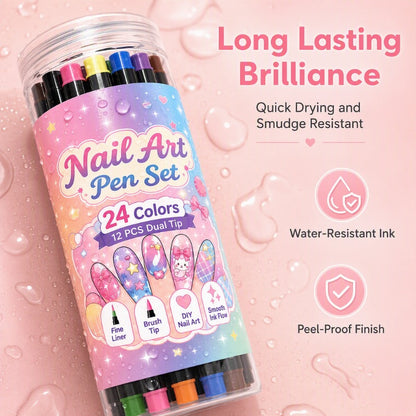 LAST DAY SALE 💕🎁 24 Colors Dual Ended Nail Art Pens Set – Creative, Salon‑Quality, Easy DIY ✨