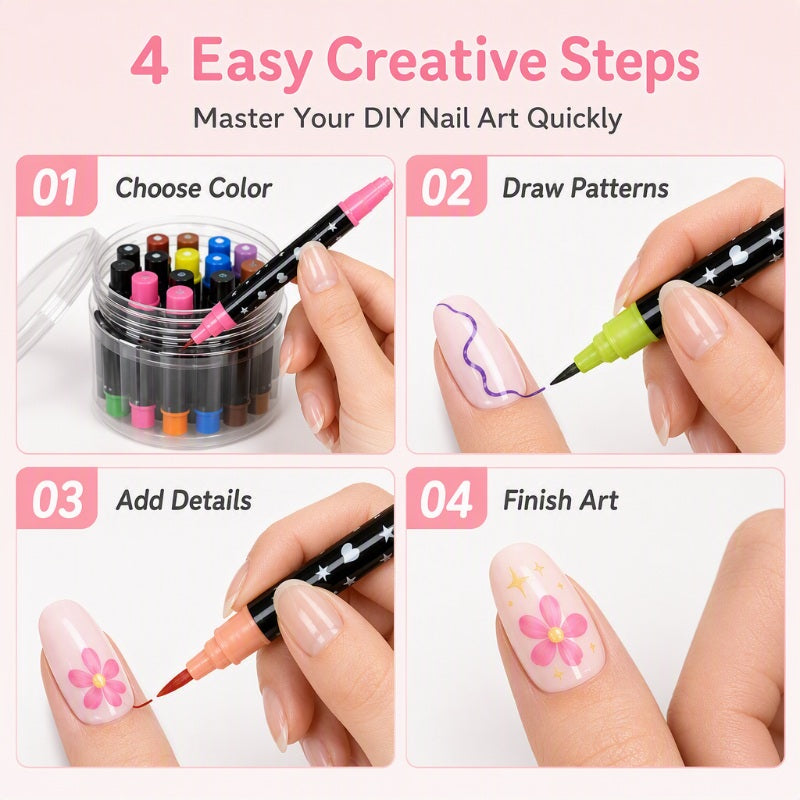 LAST DAY SALE 💕🎁 24 Colors Dual Ended Nail Art Pens Set – Creative, Salon‑Quality, Easy DIY ✨