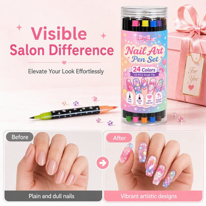 LAST DAY SALE 💕🎁 24 Colors Dual Ended Nail Art Pens Set – Creative, Salon‑Quality, Easy DIY ✨