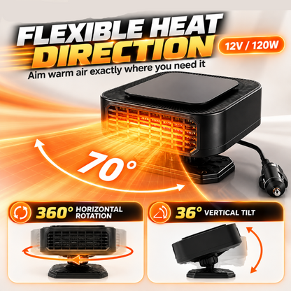 Portable Car Heater Defroster with 360-Degree Rotating Base