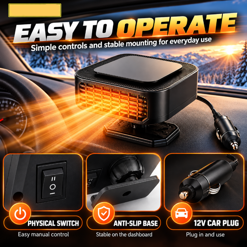 Portable Car Heater Defroster with 360-Degree Rotating Base