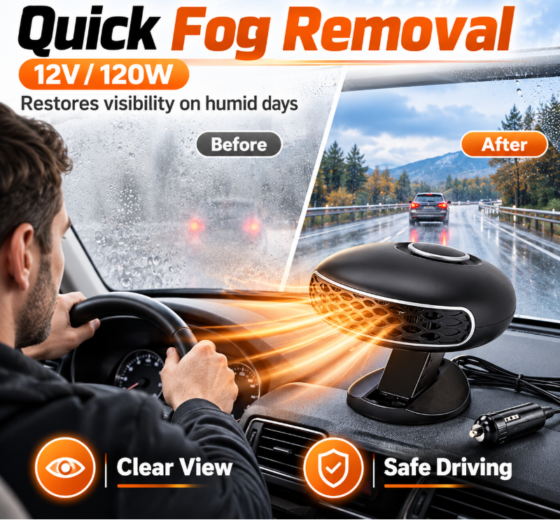 Portable Car Heater Defroster with 360-Degree Rotating Base