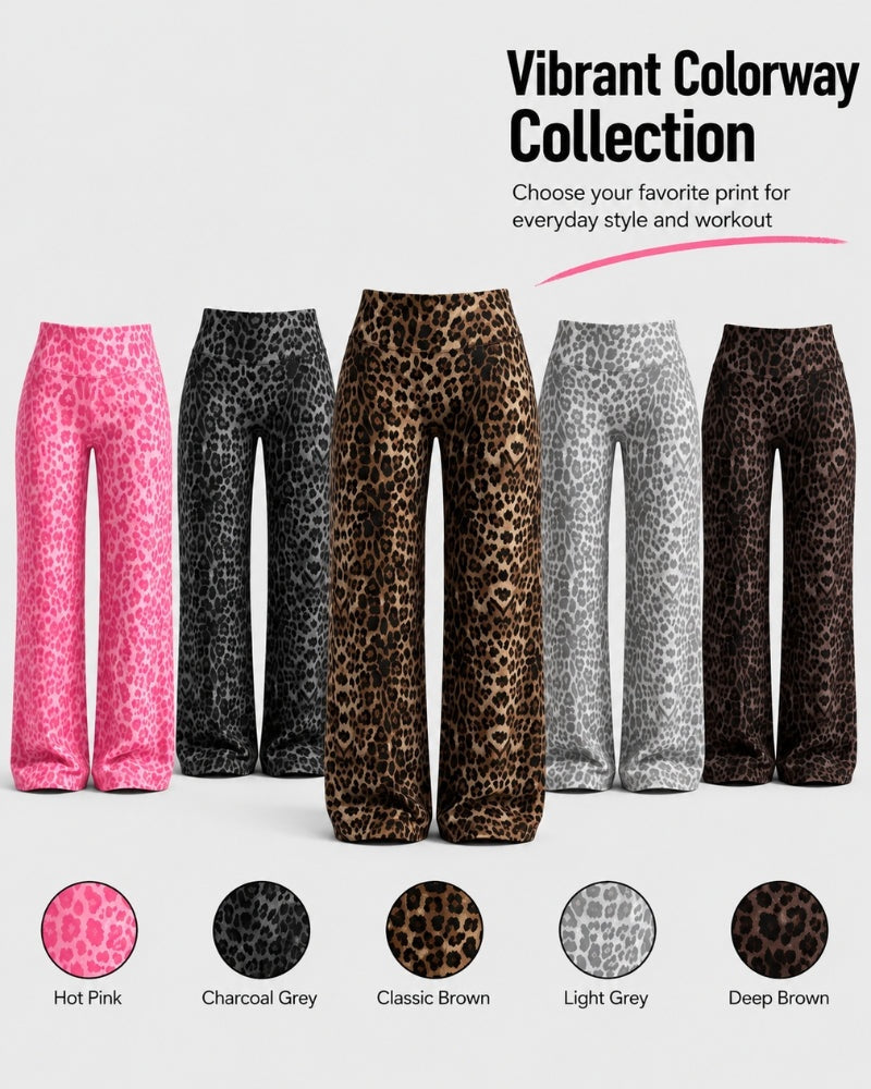 High-Waist Solid & Leopard Flare Pants