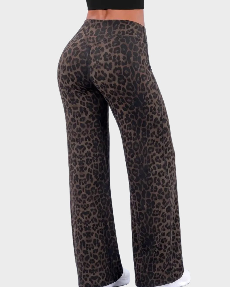 High-Waist Solid & Leopard Flare Pants